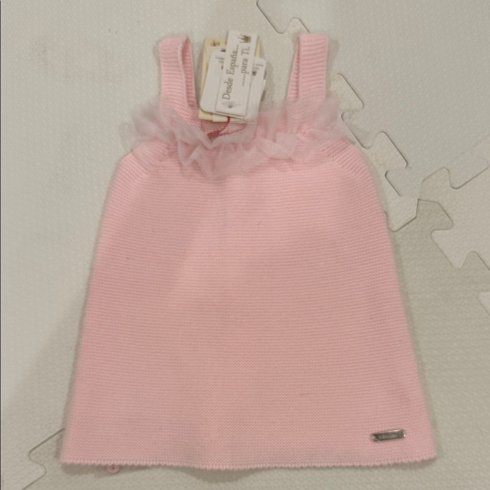 Charming Pink Knit Dress with Tulle Detail